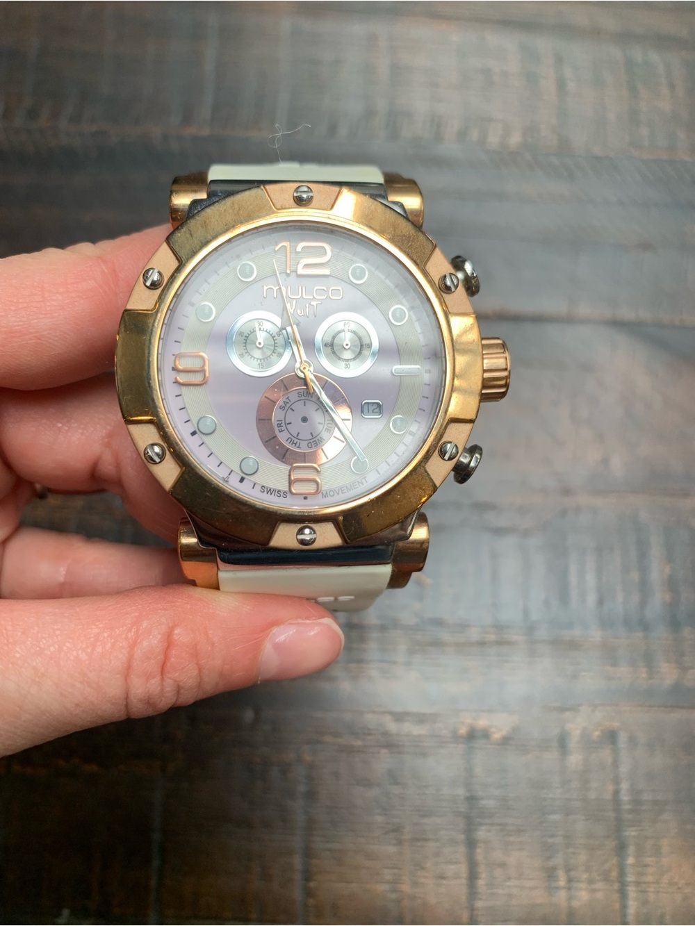 Mulco Rose Gold and White Chronograph Watch with Mother-of-Pearl Dial